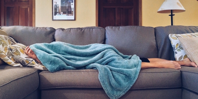 woman self isolating sick at home