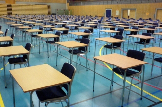 exam desks and chairs in hall